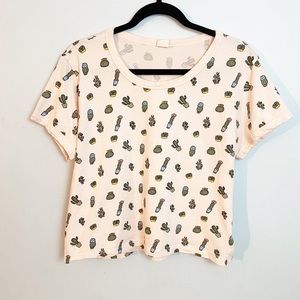 Pink with cactus cropped shirt